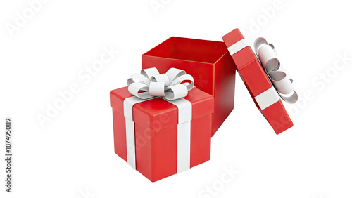 Open Red Gift Box with White Ribbon and Bow