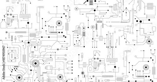 Black line circuit computer technology futuristic on white background design creative vector