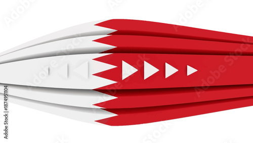 Bahrain Flag Abstract Waves Red White Metallic Stripes
