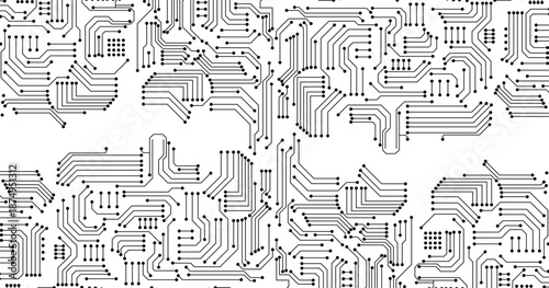 Abstract black circuit board technology connected lines electronics elements computer motherboard chip processor semiconductor digital on white background vector 