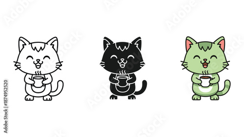 Cute cartoon cats drinking tea from cups