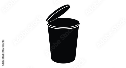 A striking black silhouette of a cylindrical container with an open lid revealing its interior silhouette