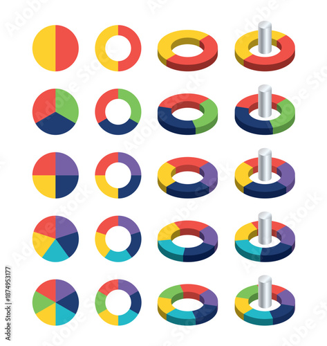 A pie chart with 2 to 6 equal parts can be 2D or 3D.