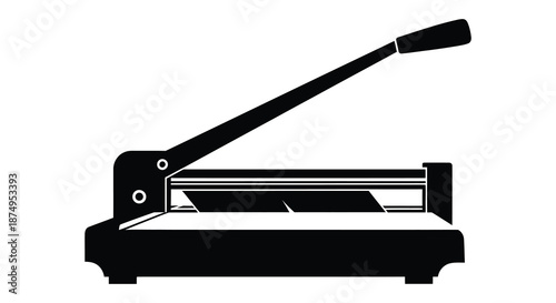 Detailed depiction of a black paper cutter tool in a striking silhouette