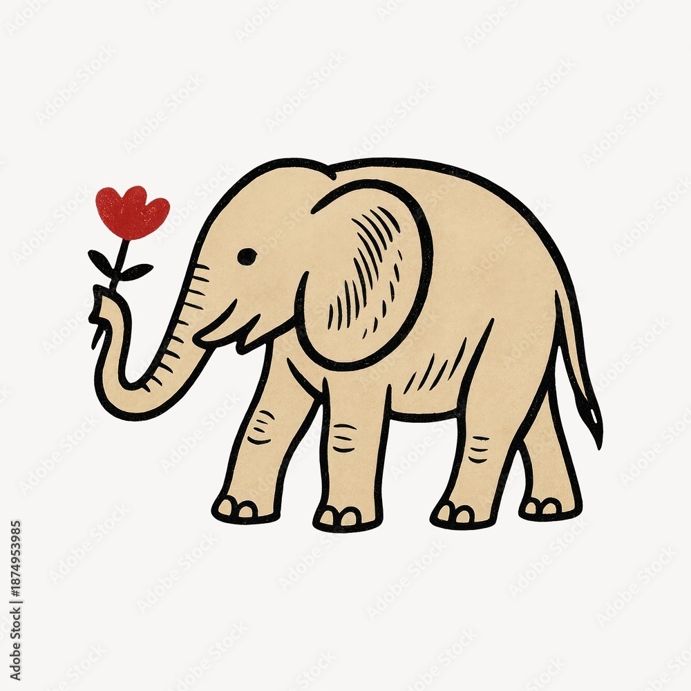 Fototapeta premium Elephant holding red flower