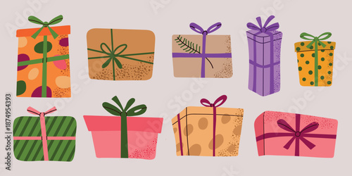 Hand drawn Gift Boxes set collection