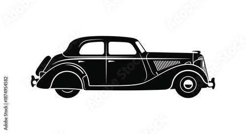 A classic vintage automobile side view showcasing its elegant design as a striking silhouette