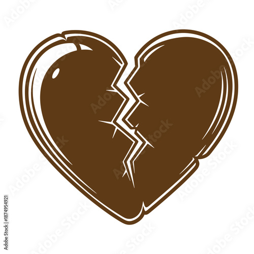 Drawing Vintage Brown broken heart symbol with crack  heartbreak and sadness concept