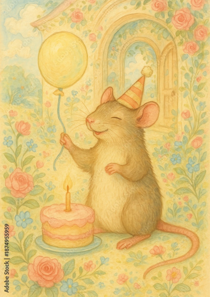 Fototapeta premium Whimsical mouse birthday celebration