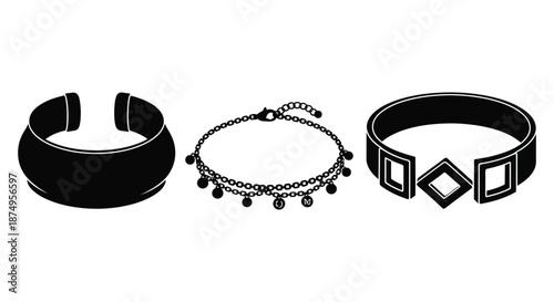 three black and white bracelets with distinctive designs silhouette high quality professional detailed modern elegant stylish