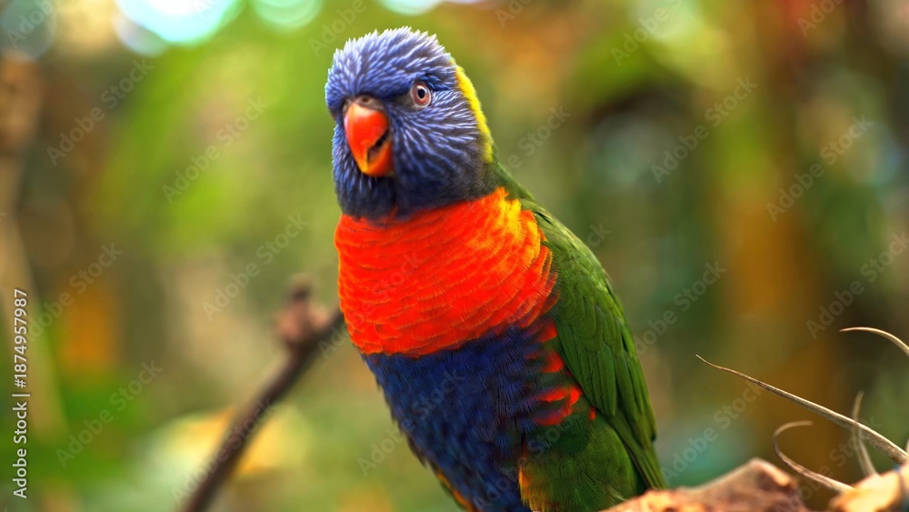 Naklejka premium rainbow lorikeet on a tree branch