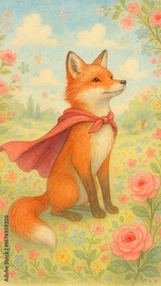Obraz premium Whimsical fox amidst flowers mobile wallpaper