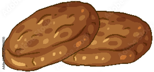 Two Brown Chocolate Chip Cookies Vector Illustration on White Background