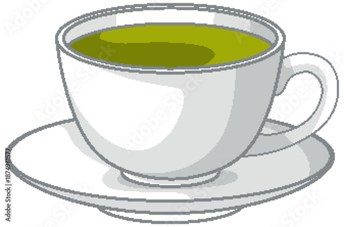 Vector Illustration of a White Ceramic Cup Filled with Green Tea