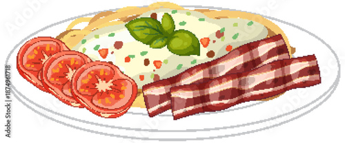 Spaghetti Carbonara with Crispy Bacon and Fresh Tomato Slices