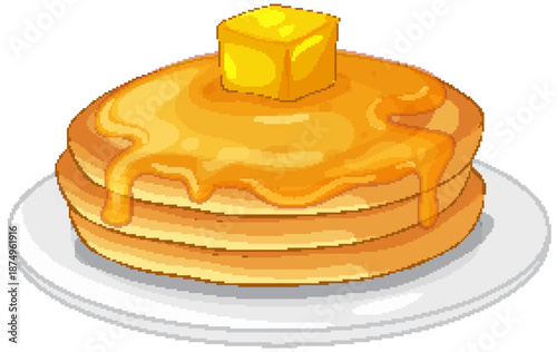 Stack of Three Pancakes with Melting Butter and Maple Syrup