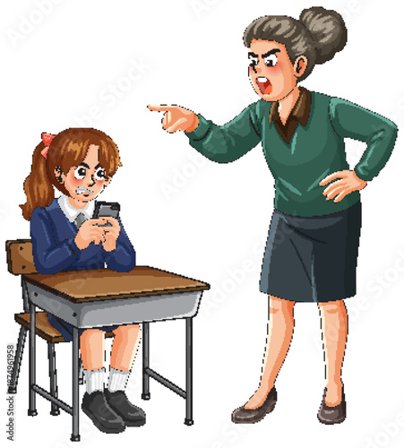 Strict Teacher Scolding Student Using Smartphone in Classroom