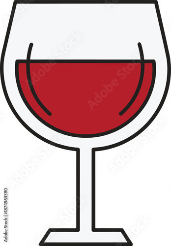 Simple Line Drawing of a Wine Glass Filled with Red Wine beverage drink