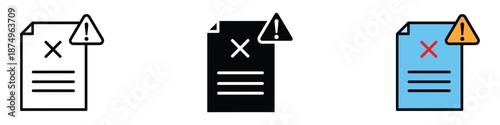 Corrupted file icon set vector. Document error, invalid, failed symbol. vector illustration.
