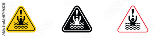 Drowning Risk Warning Sign icon set vector. danger in water and potential swimming risk symbol. vector illustration.
