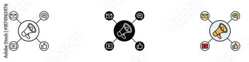 Social campaign icon set vector. online communication and promotion channels symbol. vector illustration.