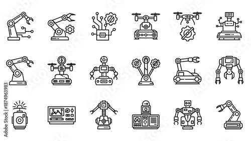 Collection of Industrial Robot Icons and Symbols.