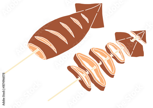 イカ焼き2種　版画