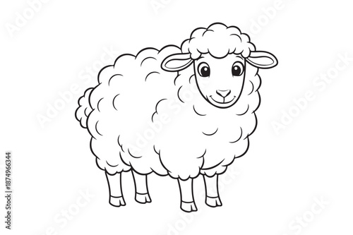Sheep colouring page illustration, Sheep black outline vector  