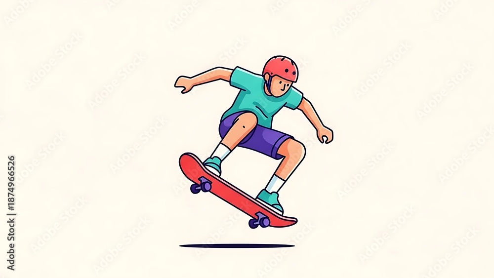 Fototapeta premium Skateboarder Performing Trick on Red Board