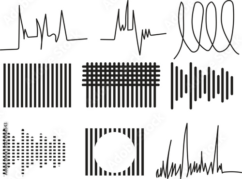 Vector grunge banners with abstract barcode elements for modern business and technology design