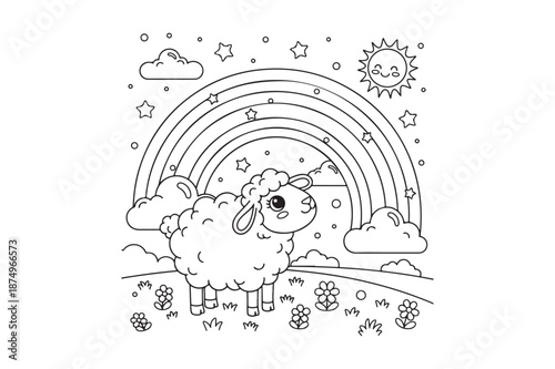 Sheep colouring page illustration, Sheep black outline vector  