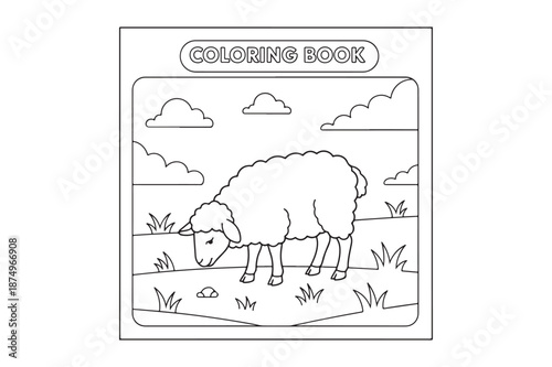 Sheep colouring page illustration, Sheep black outline vector  