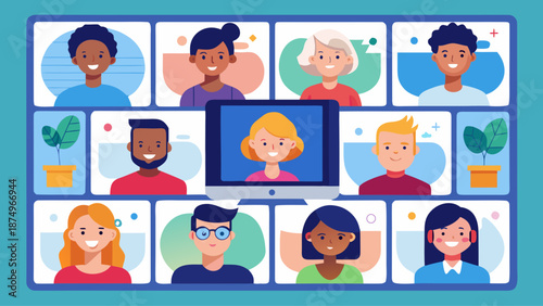 A group of people are smiling at the camera, and the image is titled "Virtual Hangout"