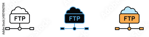 FTP icon set vector. Secure and standard online file transfer protocol symbol. vector illustration.