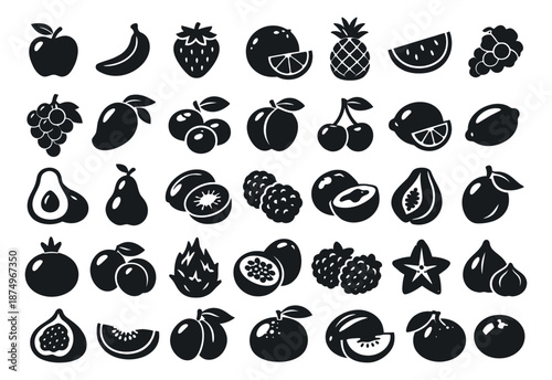 Minimalist fruit icon set featuring various healthy produce for food and nutrition designs