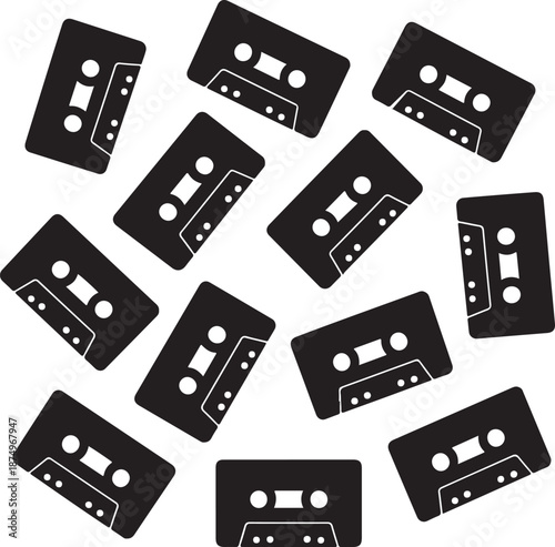 cassette tapes scattered on white background