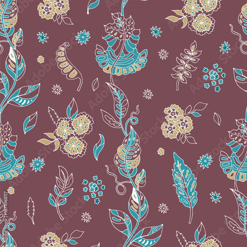 Folk Botanical Burgundy Vine Pattern