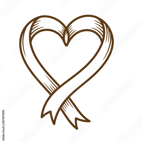 Drawing Vintage heart shaped ribbon symbol of love and support