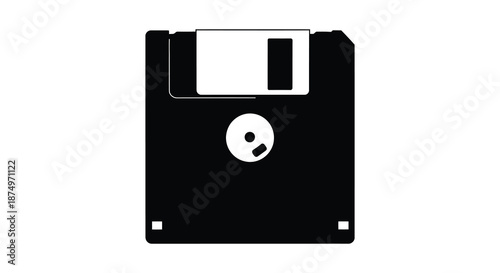 A stark black and white depiction of a vintage floppy disk a digital storage silhouette
