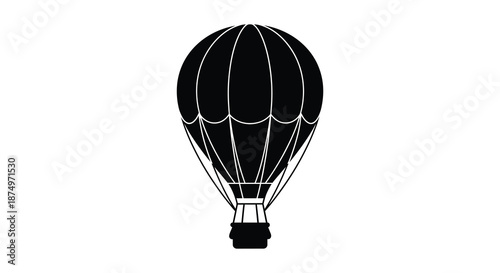A striking black and white illustration of a hot air balloon a classic travel silhouette