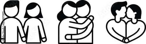 Simple line art icons depict various stages of human connection including holding hands and embracing couples.