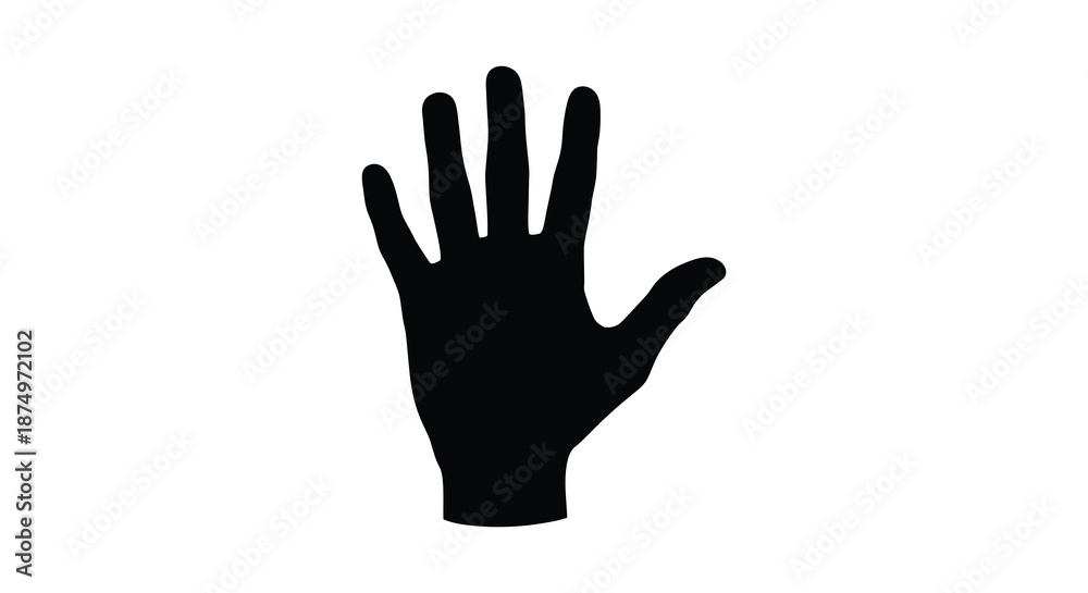 Obraz premium A striking black silhouette of a human hand displaying a five finger gesture silhouette