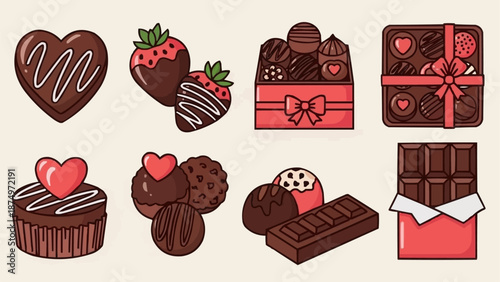 Collection of delicious chocolate desserts and candies.