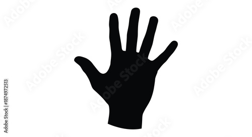 A striking black silhouette of an open human hand with clearly defined fingers silhouette