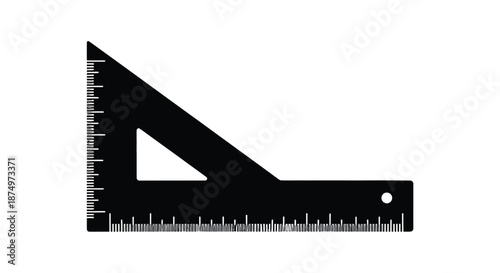 A striking black triangle ruler design showcasing precise measurements and a bold silhouette