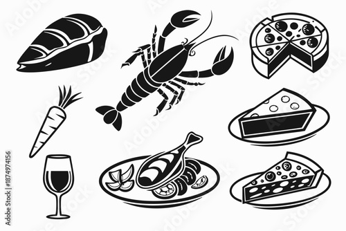 Assorted food illustrations isolated on white background, Vector