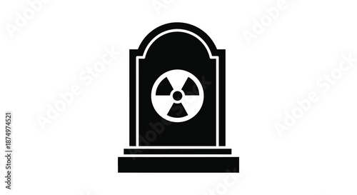 A stark black tombstone featuring a radioactive hazard symbol a grim reminder of danger silhouette