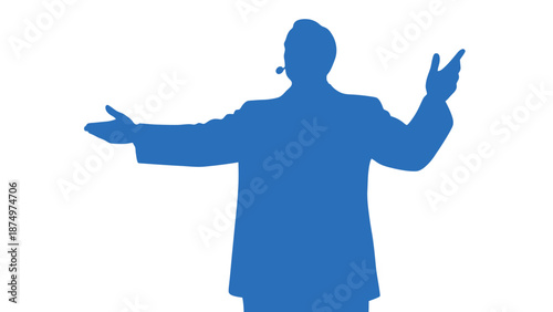 Silhouette of a speaker gesturing with hands, isolated on white