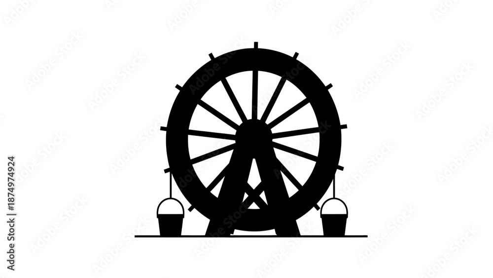 Fototapeta premium Silhouette water wheel with buckets