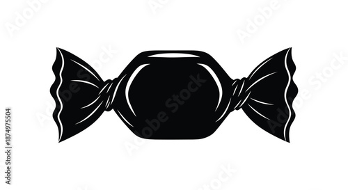 A striking black and white image of a wrapped candy showcasing a bold silhouette